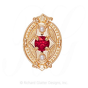 GS449 R/PL - 14 Karat Gold Slide with Ruby center and Pearl accents 
